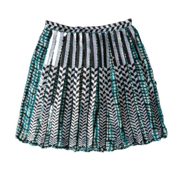 Parker Geometric Emboidered Pleated Skirt - Green Black and White - Picture 1 of 9
